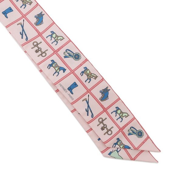 HERMES Twilly Couvertures et Tenues de jour Silk100% Rose/Blue/Vert - Picture 5 of 6